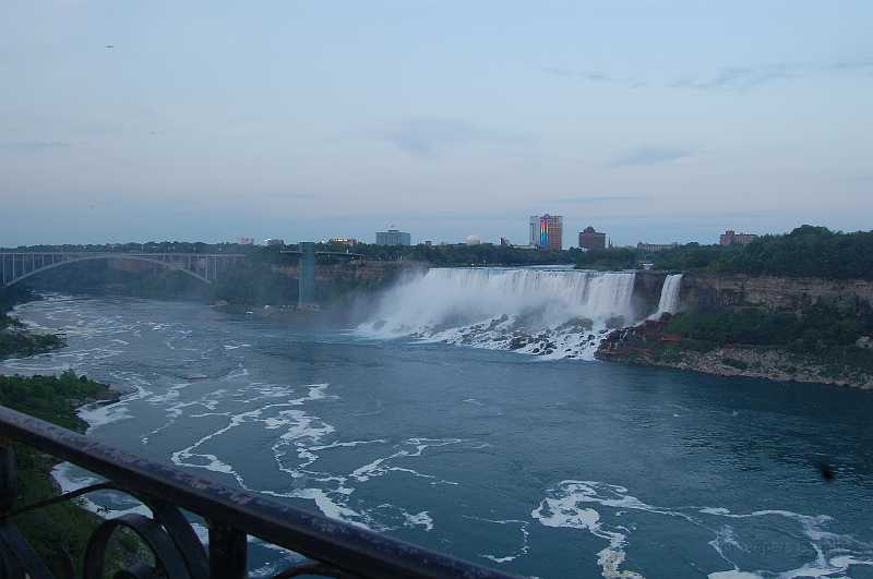 Canada East Tour 2006131.JPG - American Falls and Bridal Veil Falls, two of the three falls of Niagara, seen from the Canadian side.  Bridal Veil Falls is the small separate falls on the right.  The city of Niagara Falls, New York is in the background.  Goat Island (to the right of the picture) separates American & Bridal Veil Falls from Horseshoe Falls.